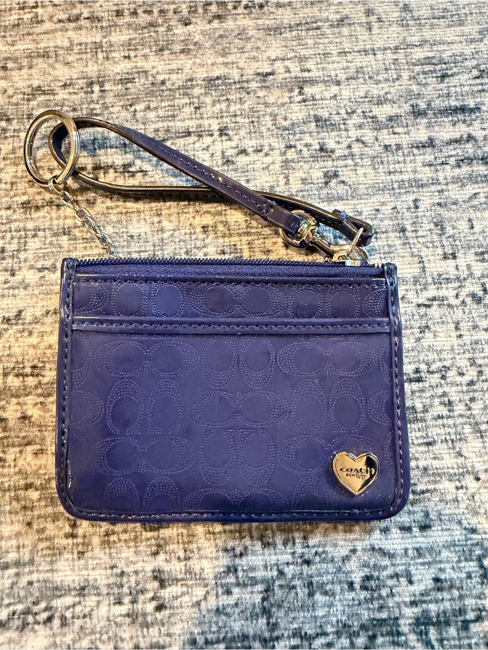 Coach Purple Signature Wristlet Card Case with Heart Logo